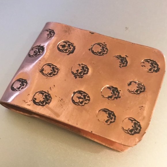Rustic Skull Solid Copper Money Clip Artisan Handmade Stamped Biker Unisex Gift - Picture 5 of 9